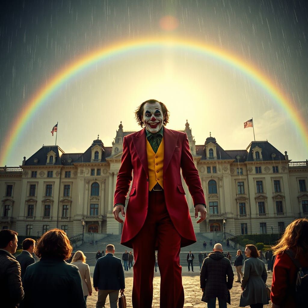 The Joker Embodies Chaos in Front of Budapest Parliament