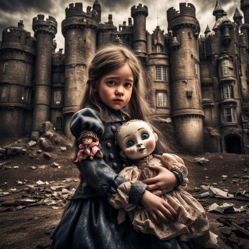 Princess and Doll: Hyperrealistic Castle Scene