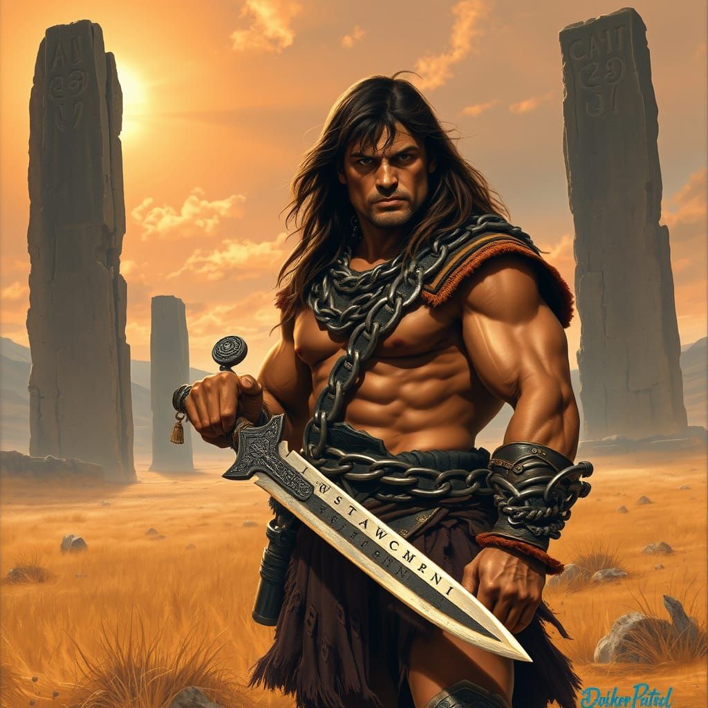 Conan the Barbarian in Majestic Arid Landscape
