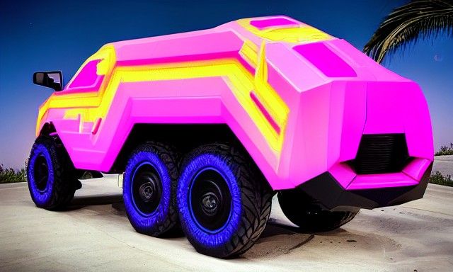 Neon Synthwave Rhinoceros Beetle Truck Art