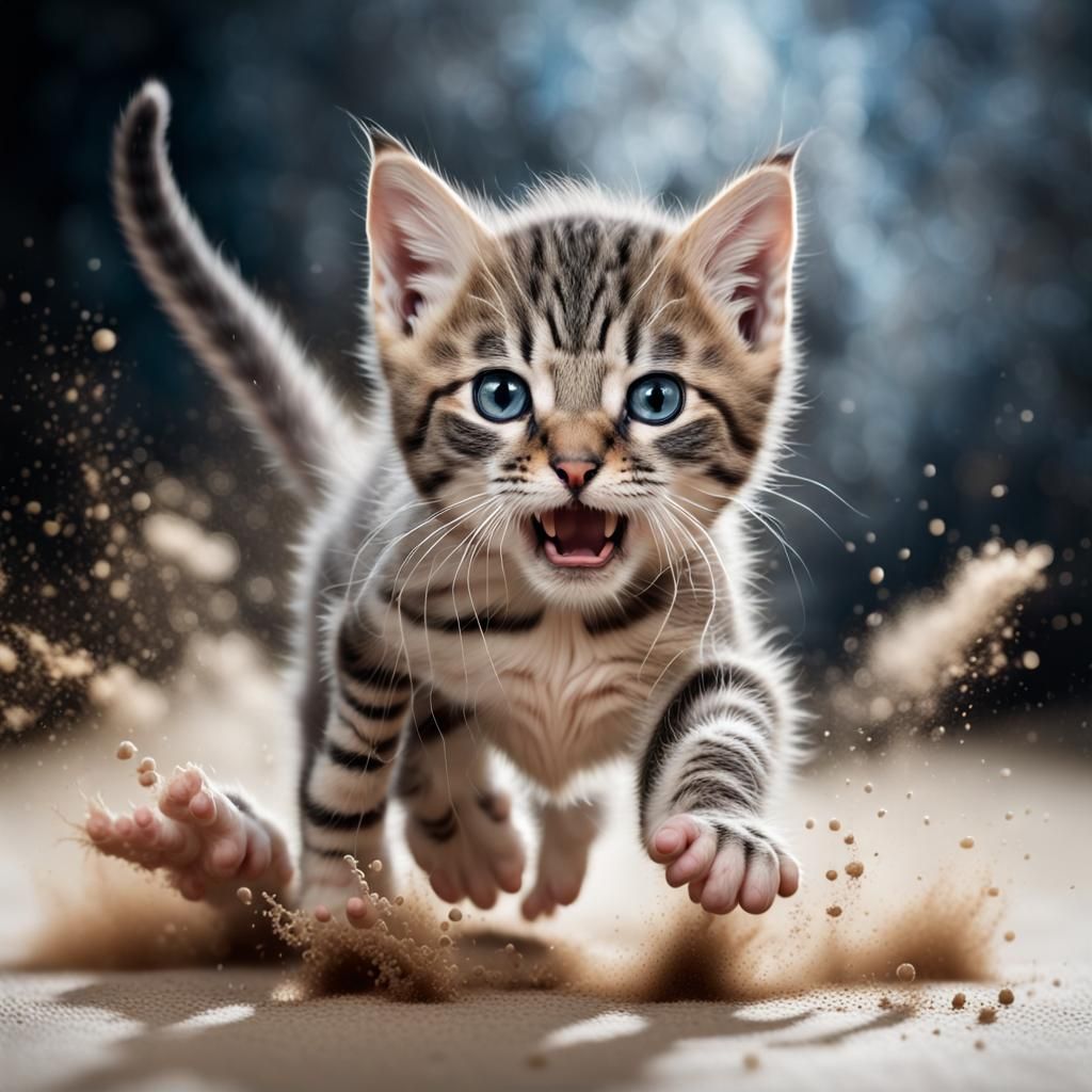 Photorealistic Kitten Charging in Macro Detail