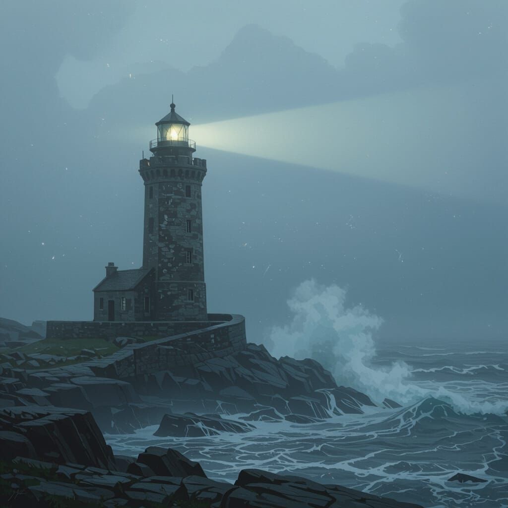 Ancient Lighthouse in Cosmic Fog, Matte Painting