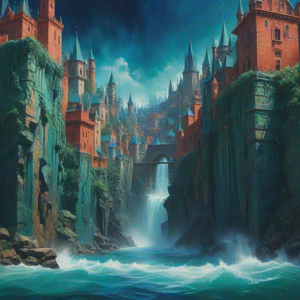 Surrealist Water Wall Inscribes Medieval City