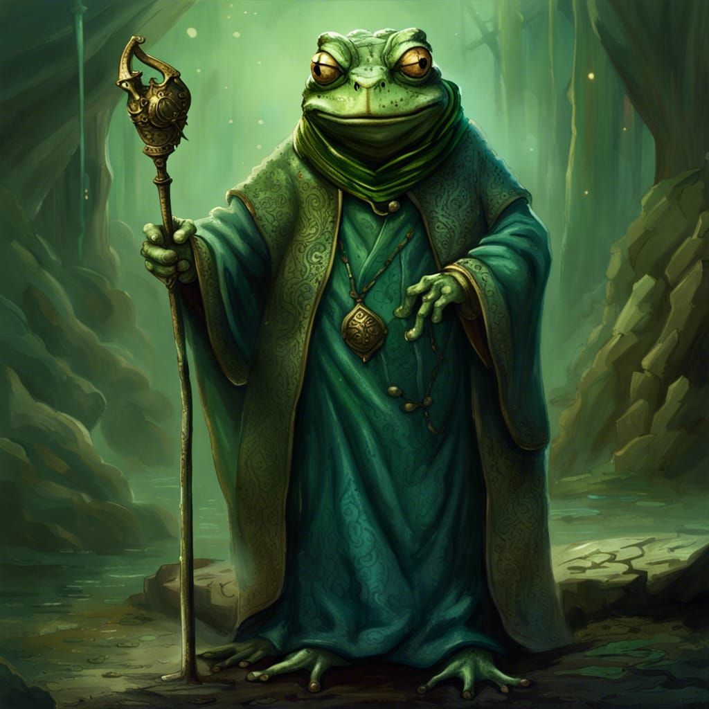 Anthropomorphic Frog Man in Detailed Matte Painting Style