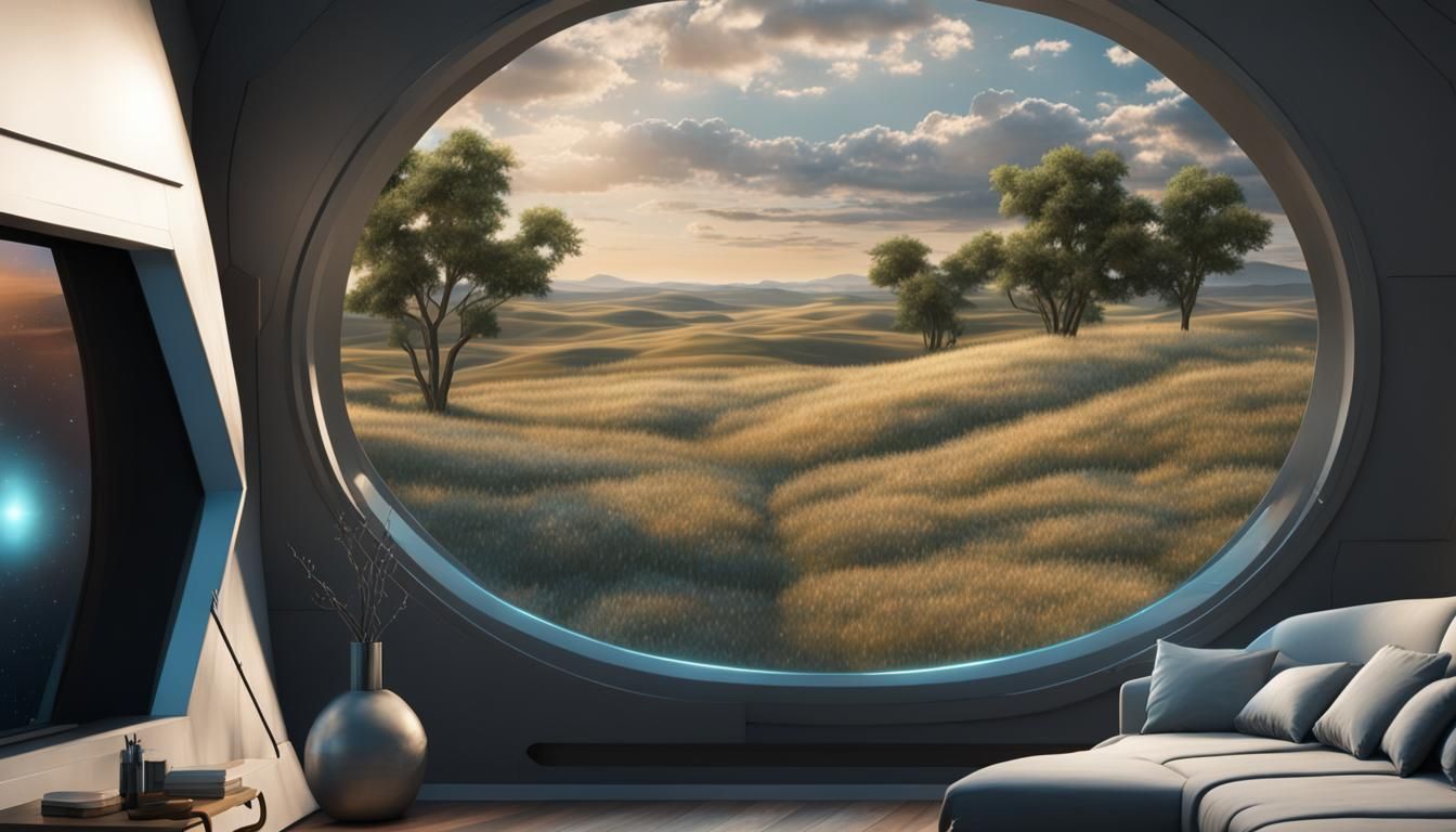 Sci-Fi Room with Prairie View in Hyperrealism