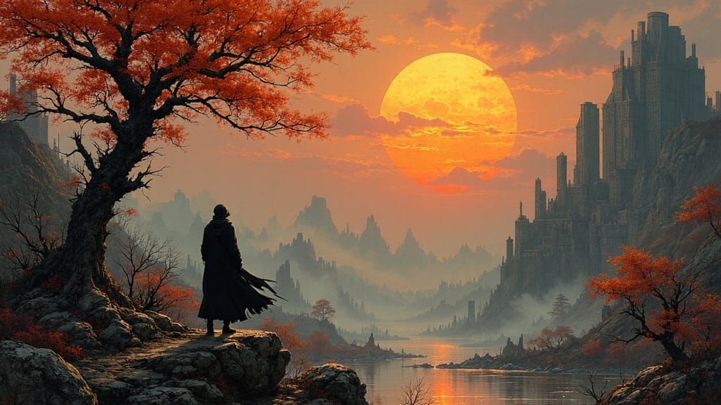 Dark Fantasy Art Nouveau Cityscape