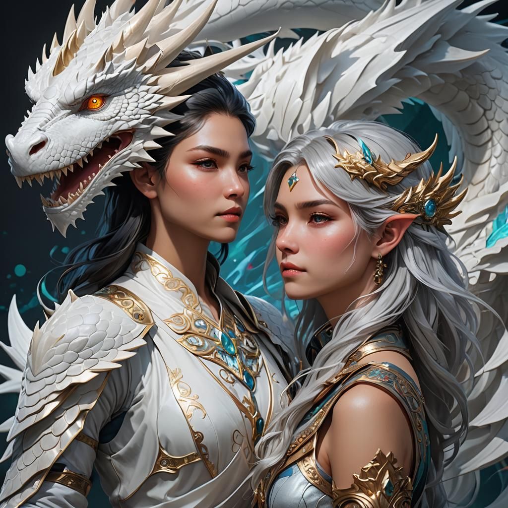 White Dragon and Human Bond Portrait