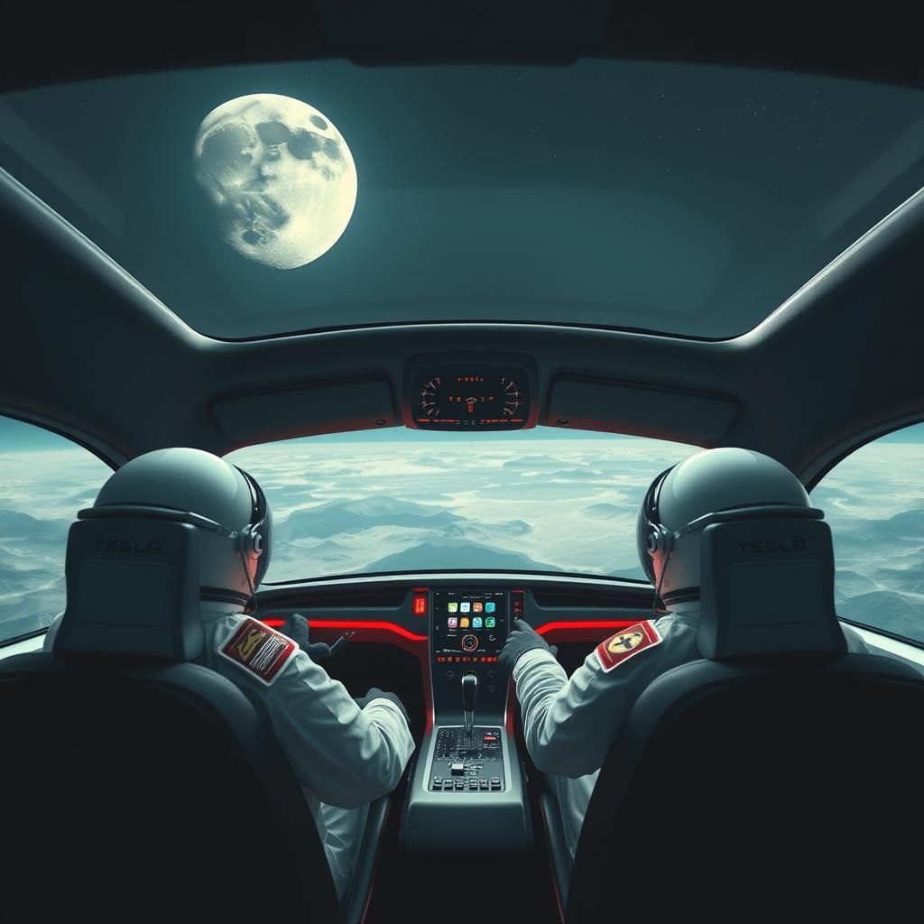 Astronauts in Futuristic Spacecraft Blasting Off to the Moon