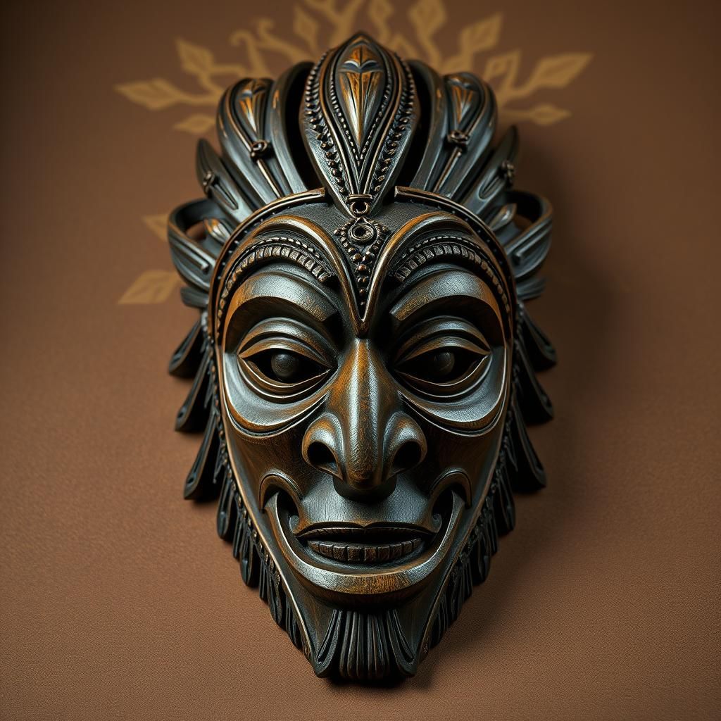 Detailed African Tribal Mask Wood Carving