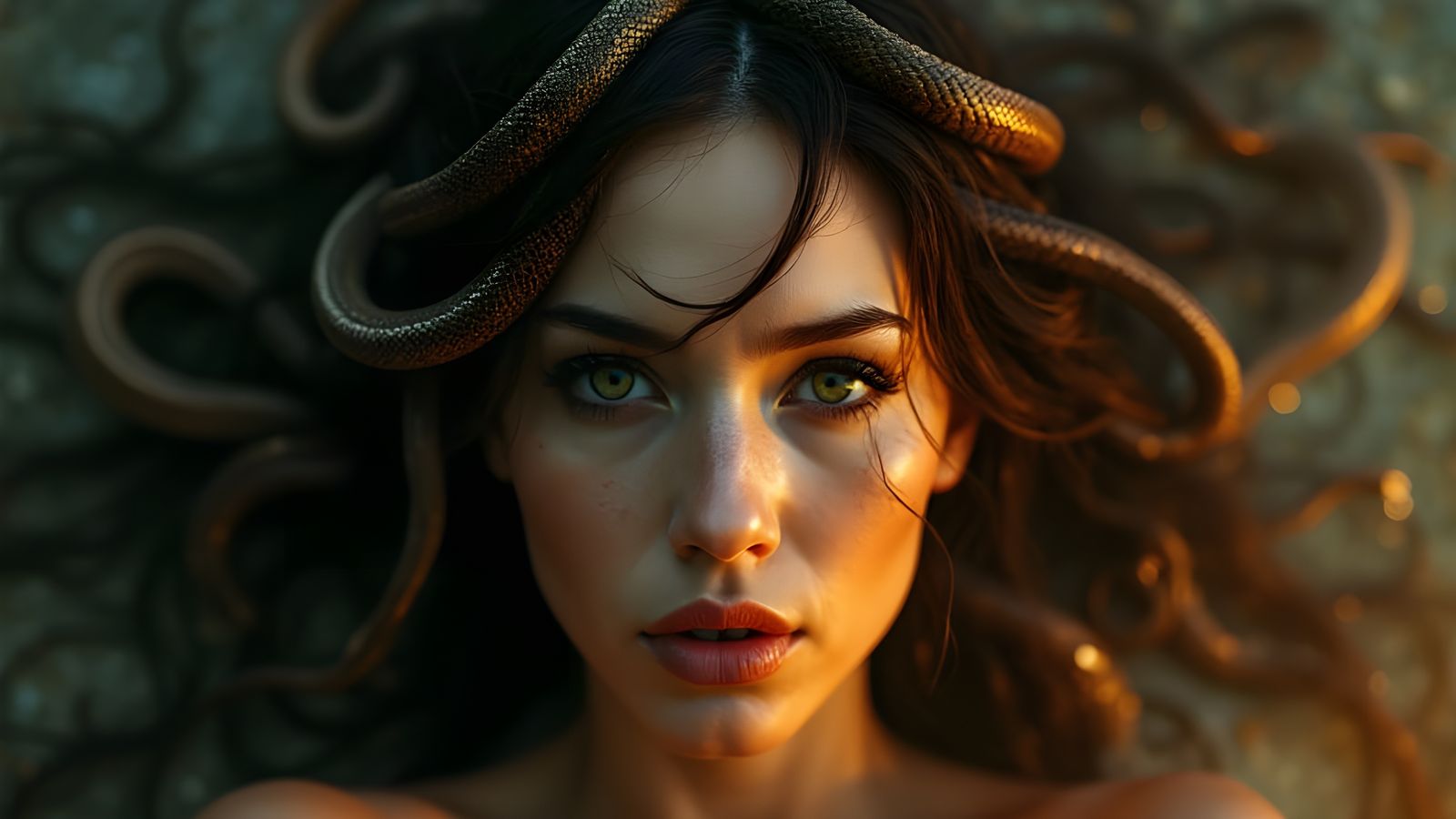 Realistic Portrait of Medusa Gorgon in Cinematic Style