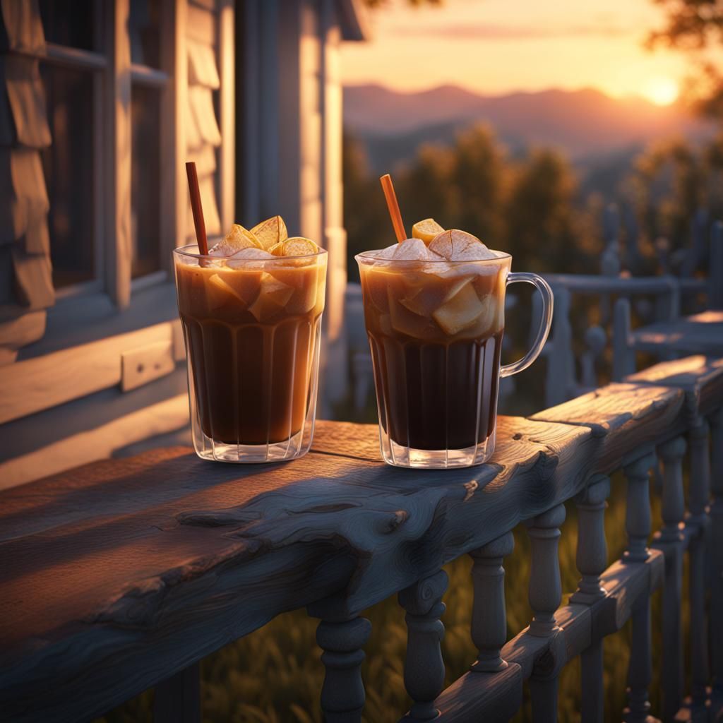 Iced Coffee at Sunrise: Detailed Matte Painting