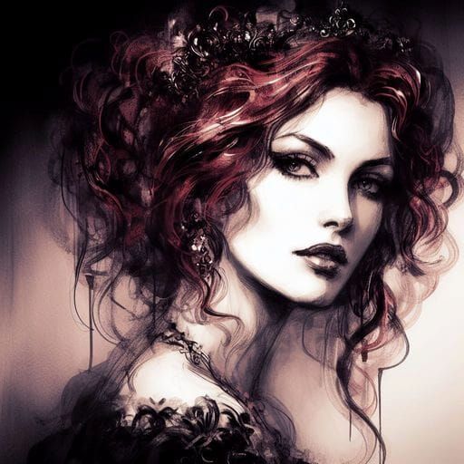 Gothic Beauty: Alluring Princess Portrait in Ink