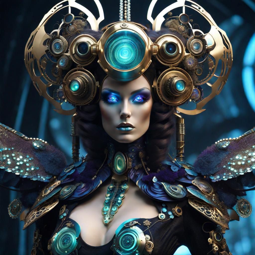 Steampunk Cybernetic Humanoid with Iridescent Scales