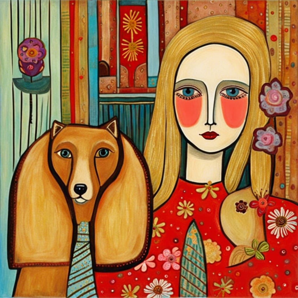 Goldilocks and Dog in Art Brut Style
