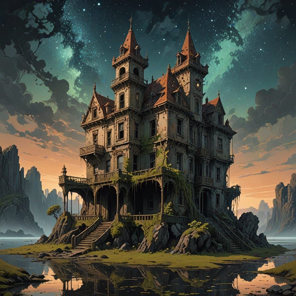 Decaying Castle on Starry Floating Island