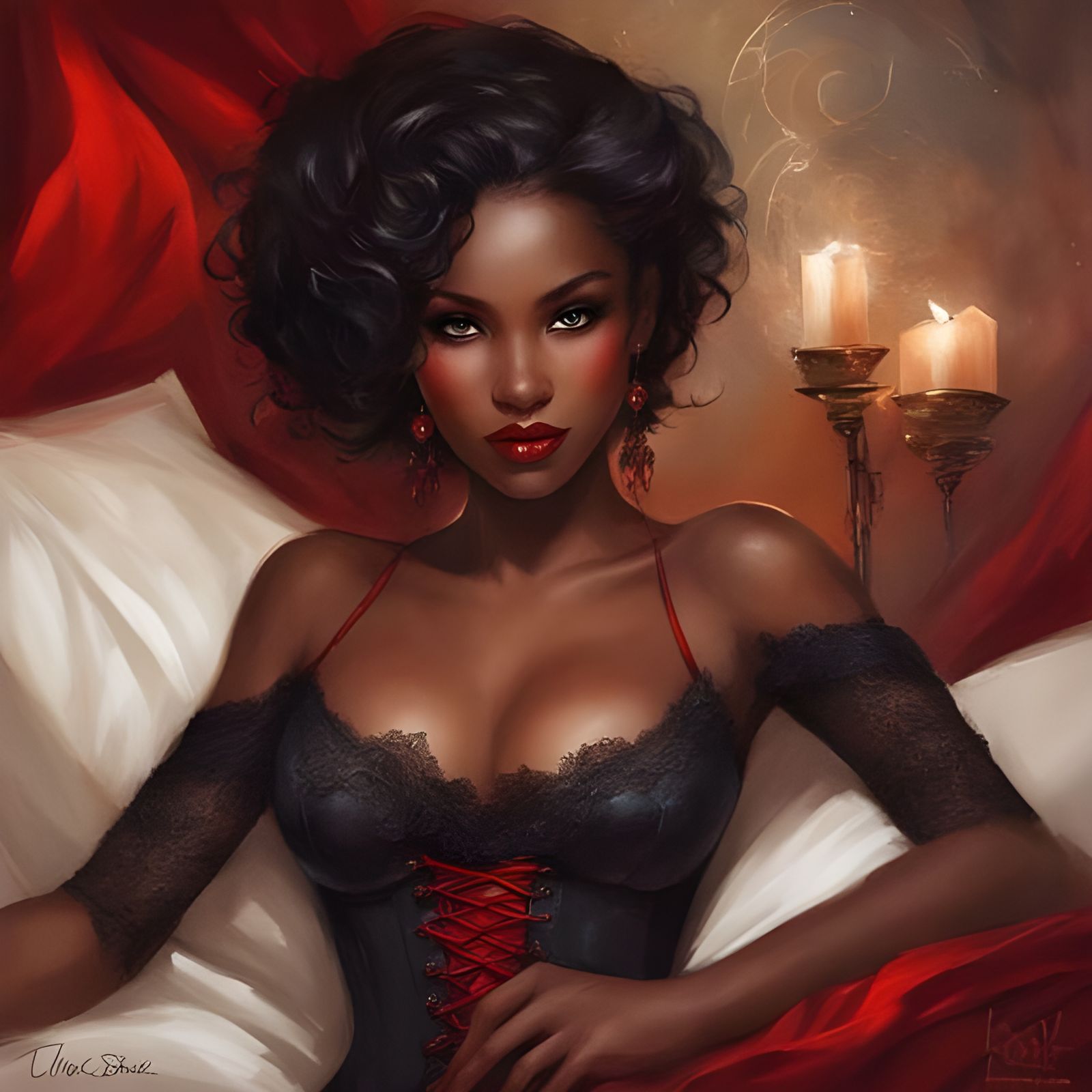 Sensual Portrait of Haitian Girl in Lingerie, Royo Style