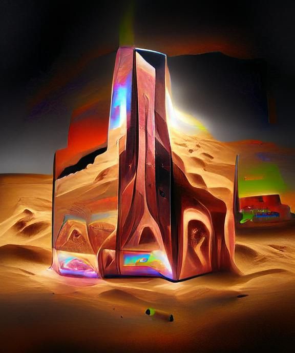 Glowing Desert Monolith in Bauhaus Pointillist Style