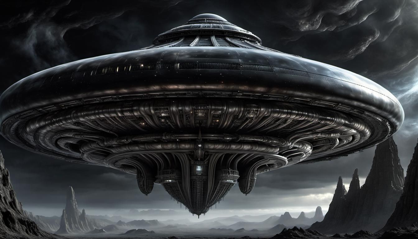 Alien Spacecraft in Nebula, Hyperrealistic Concept Art