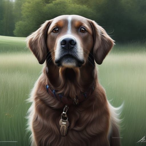 Hyperrealistic Portrait of a Golden Retriever in Natural Lig...