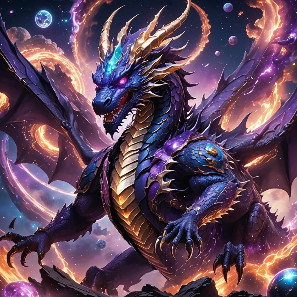 Galactic Dragon Trapped Among Planets: Anime Concept Art