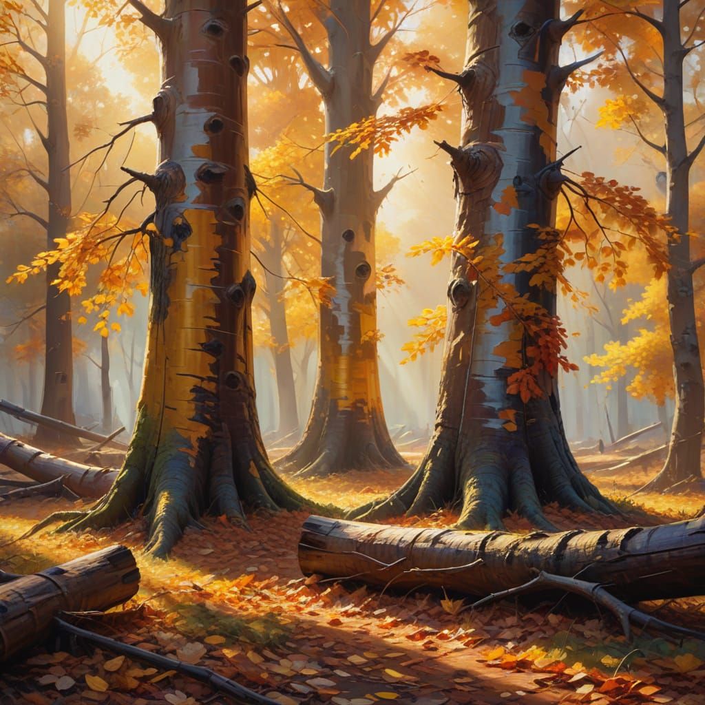 Golden Autumn Leaves as Oil Painting