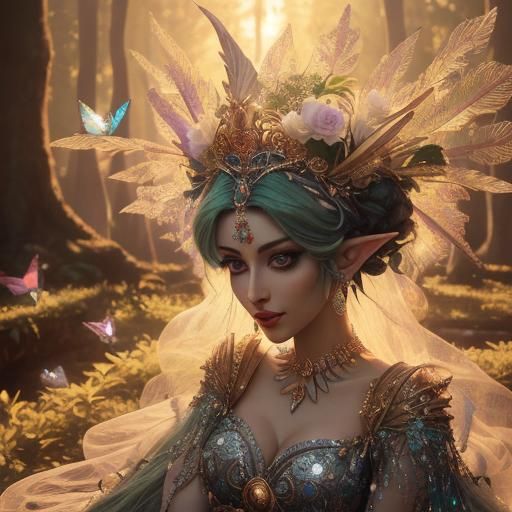 Goddess of Light in Spooky Forest, Digital Art