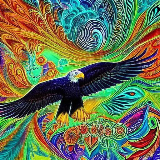 Psychedelic Eagle in Flight: Visionary Art Illustration