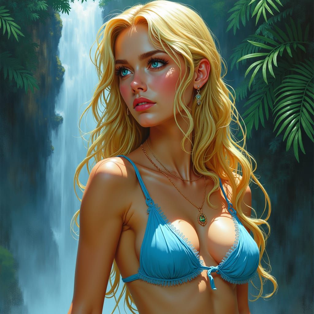 Melancholy Woman in Rainforest, Manga Style Art