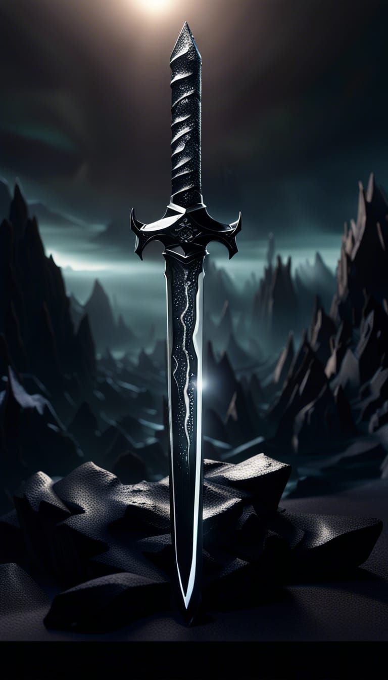 Obsidian Sword in Anomalous Landscape: Photorealistic Cell S...