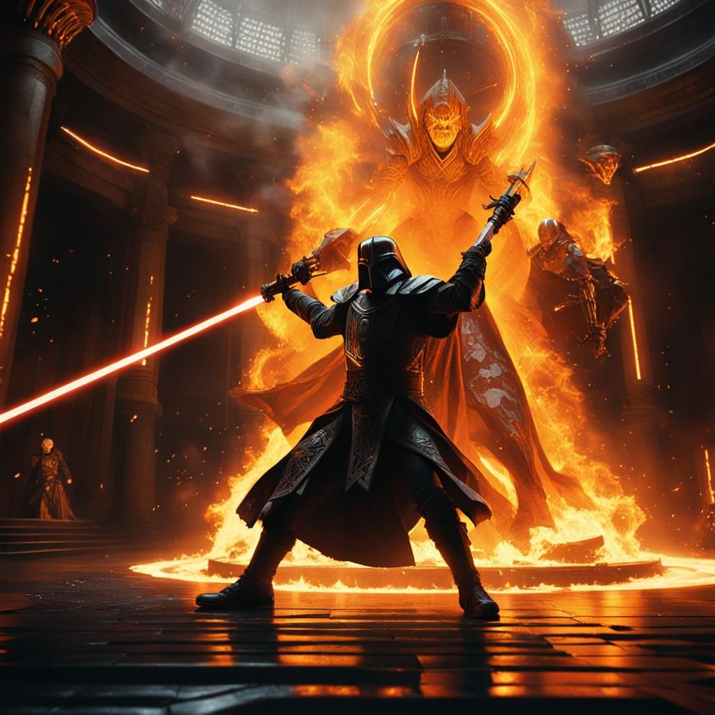 Angelic Jedi vs Sith Lord Before Burning Throne