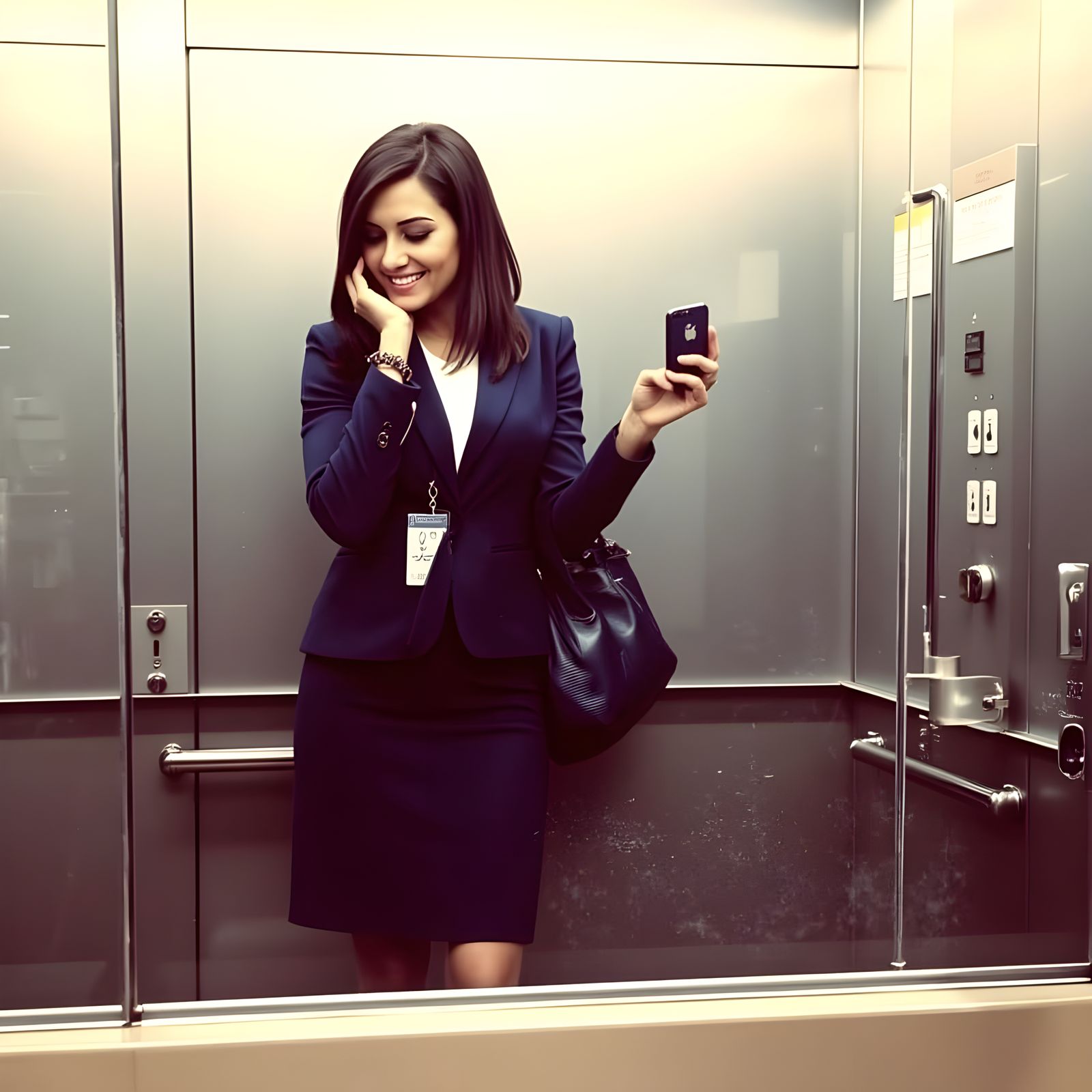 Corporate Woman Captured in Elevator Moment