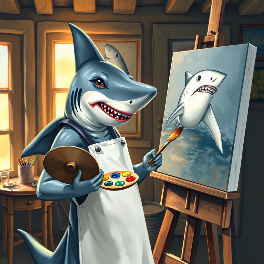 Regal Shark Artist Creates Majestic Male Subject in Cozy Sea...