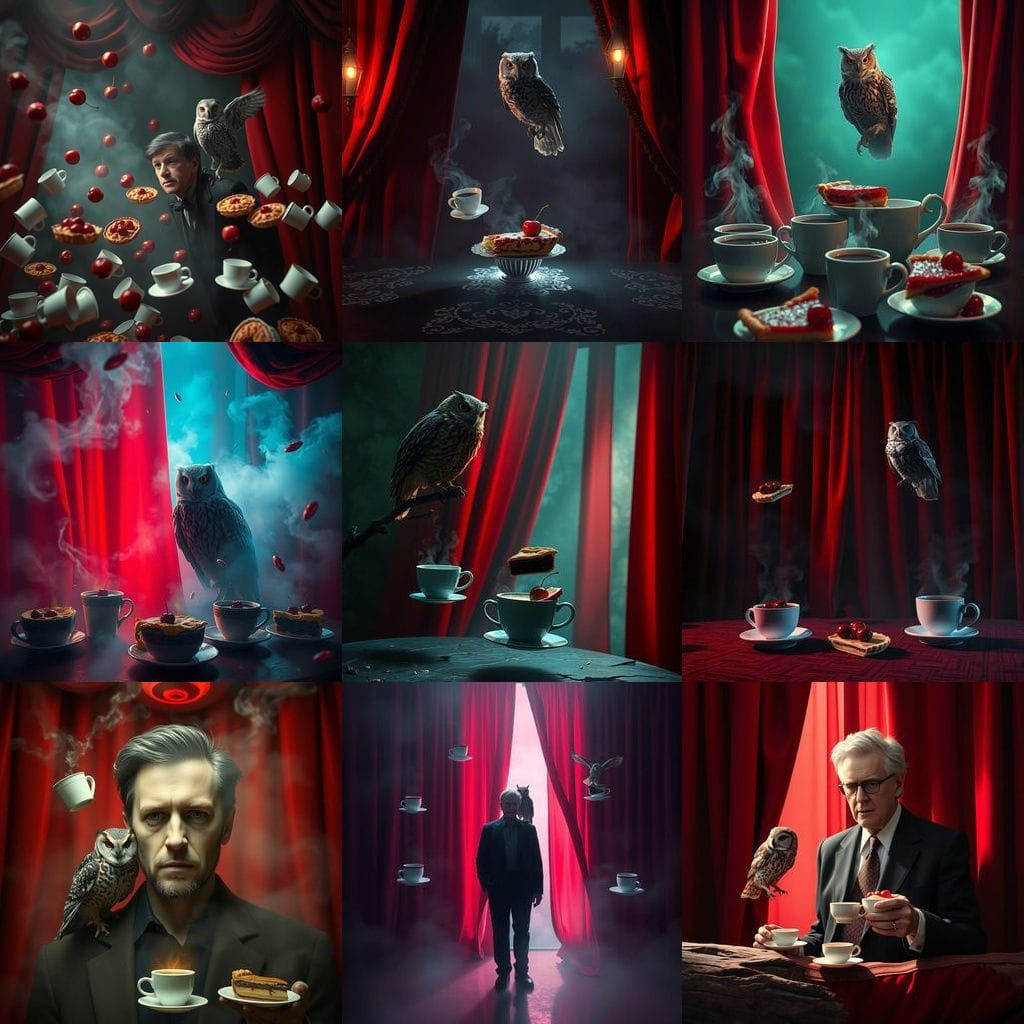 David Lynch's Surreal Oasis: Whimsical Coffee and Pie Scene
