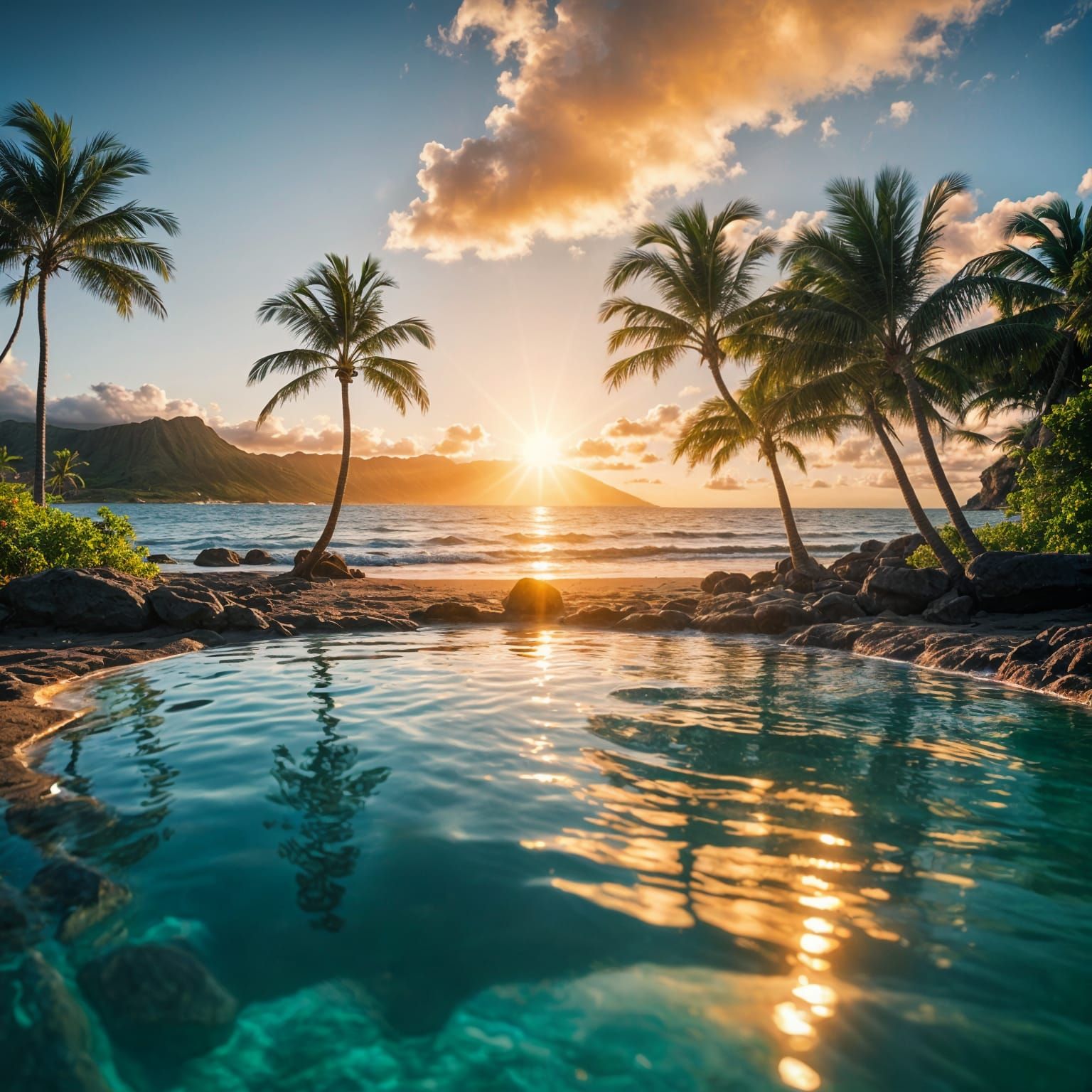 Hawaii Beach Sunset Cocktail: Photorealistic 8K Clarity