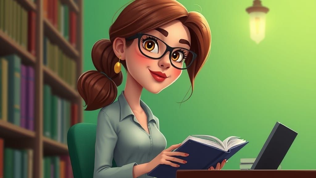 Pretty Librarian in Ghibli Style Digital Illustration