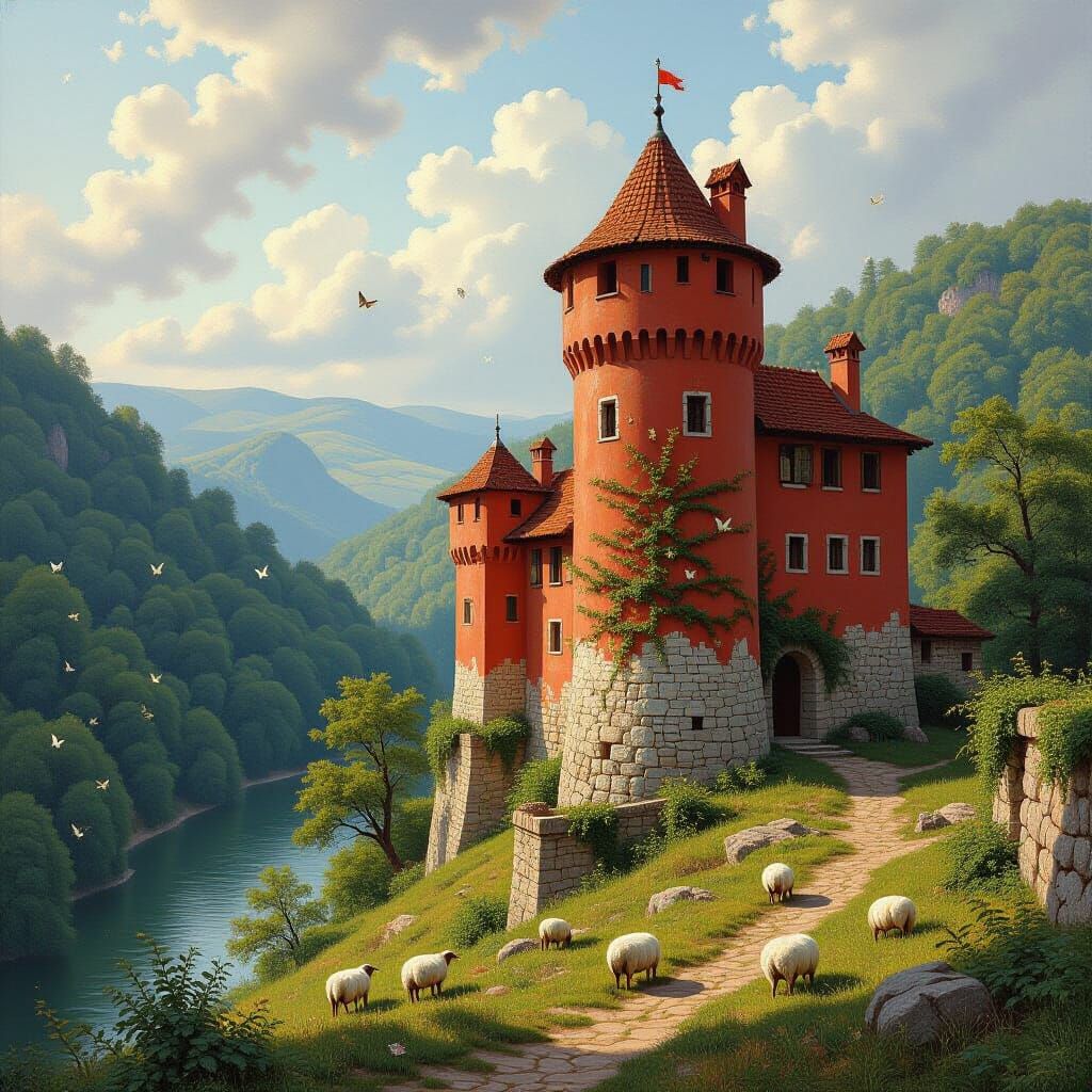 Bulgarian Castle in Romantic Style Oil Painting