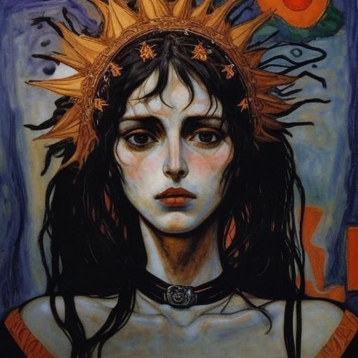 Emo Goth Woman: Schiele-Inspired Intricate Portrait