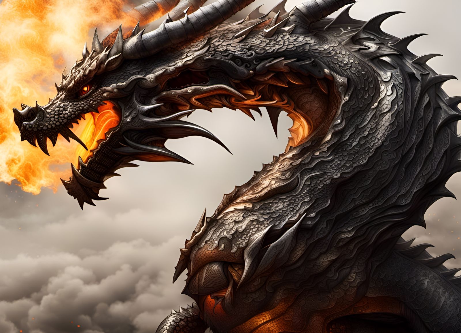 Intimidating Liquid Metal Dragon of Fire and Magma