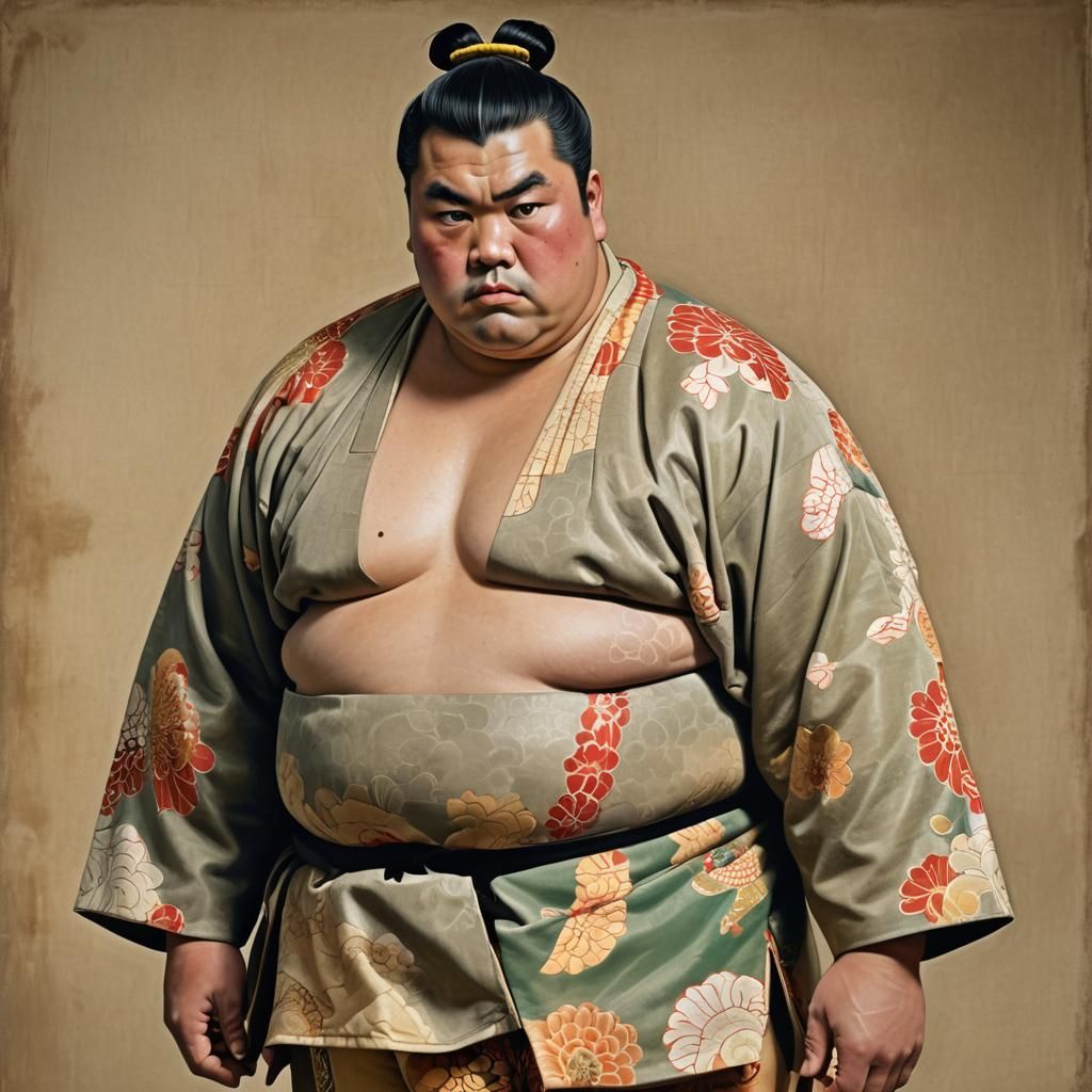 Hyperrealistic Sumo Wrestler in Cyberpunk Japanese Cityscape