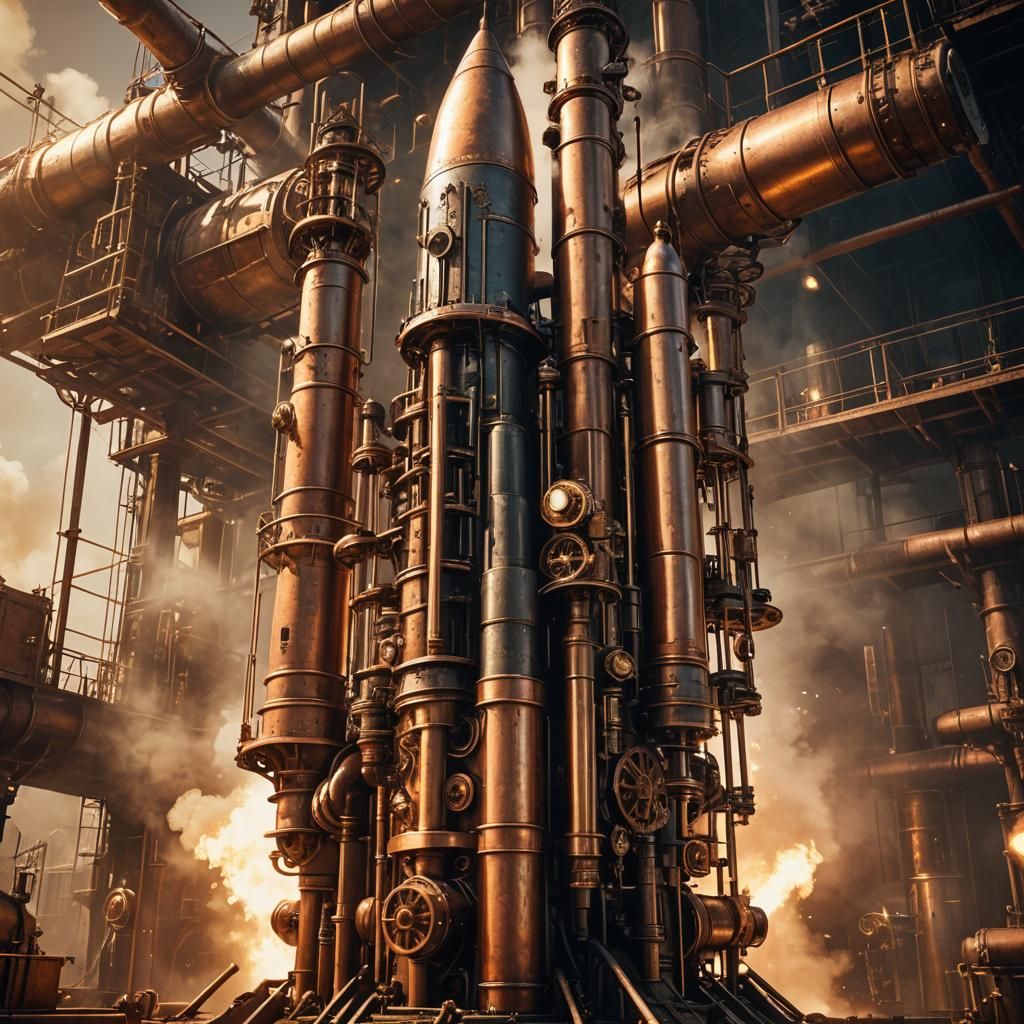 Steampunk Ballistic Missile Launch: Close-Up Sci-Fi Art