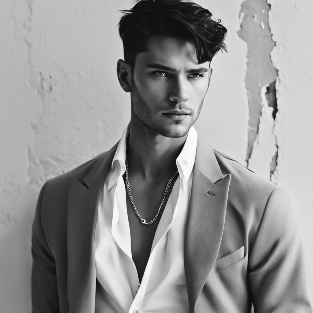 Minimalist Black Ink Sketch of Handsome Man