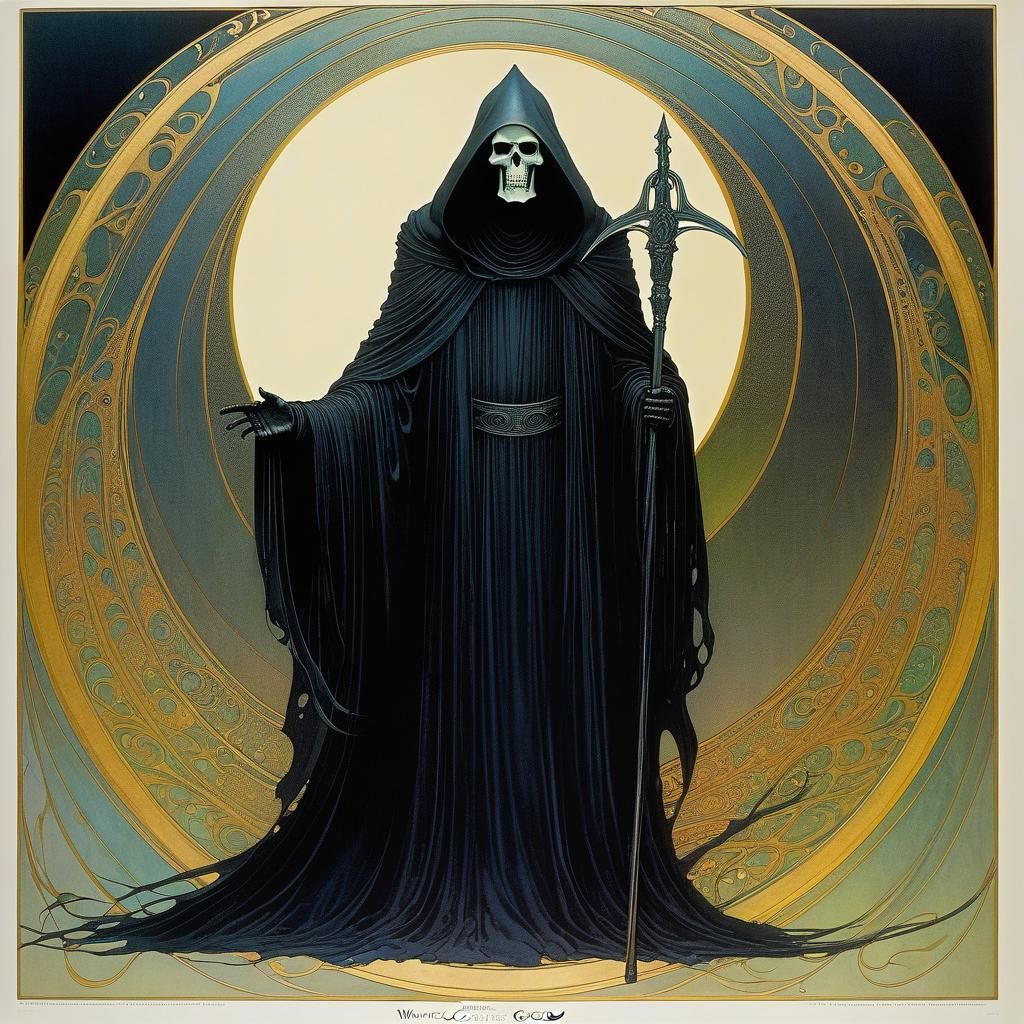 Grim Reaper Lithograph in Symbolist Style