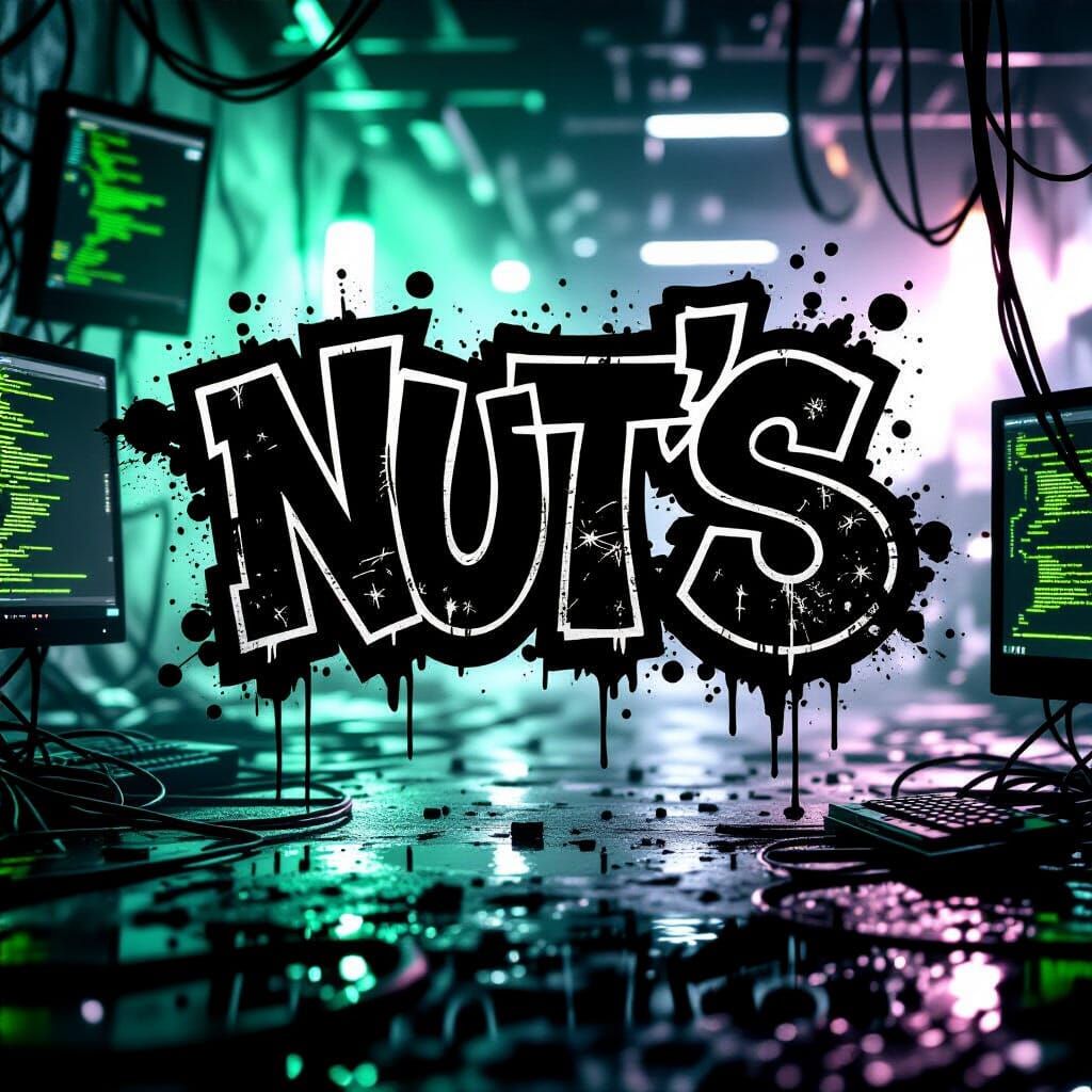 Graffiti "NUT'S" on Gritty Wall, Hacker's Lair