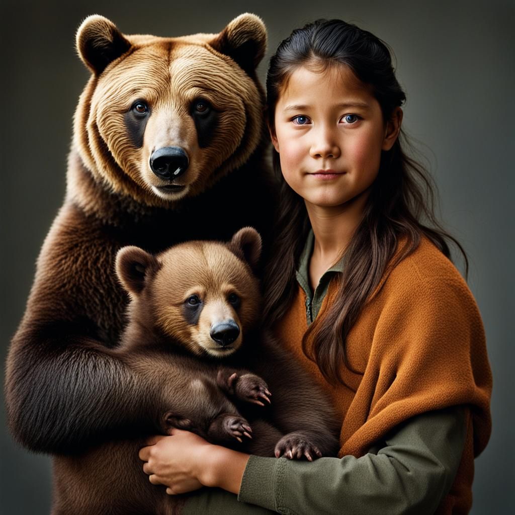 Unusual Bear Family Portrait in Sharp Focus