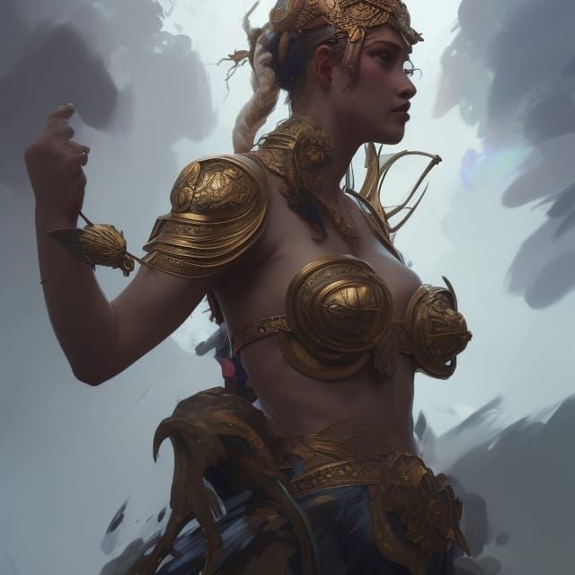 Goddess of War Portrait in Hyperdetailed Style
