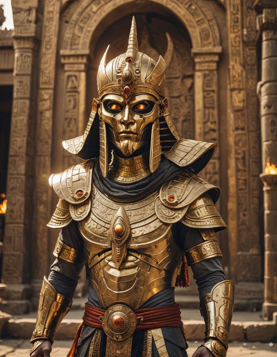 Pharaoh in Golden Armor with Glowing Eyes