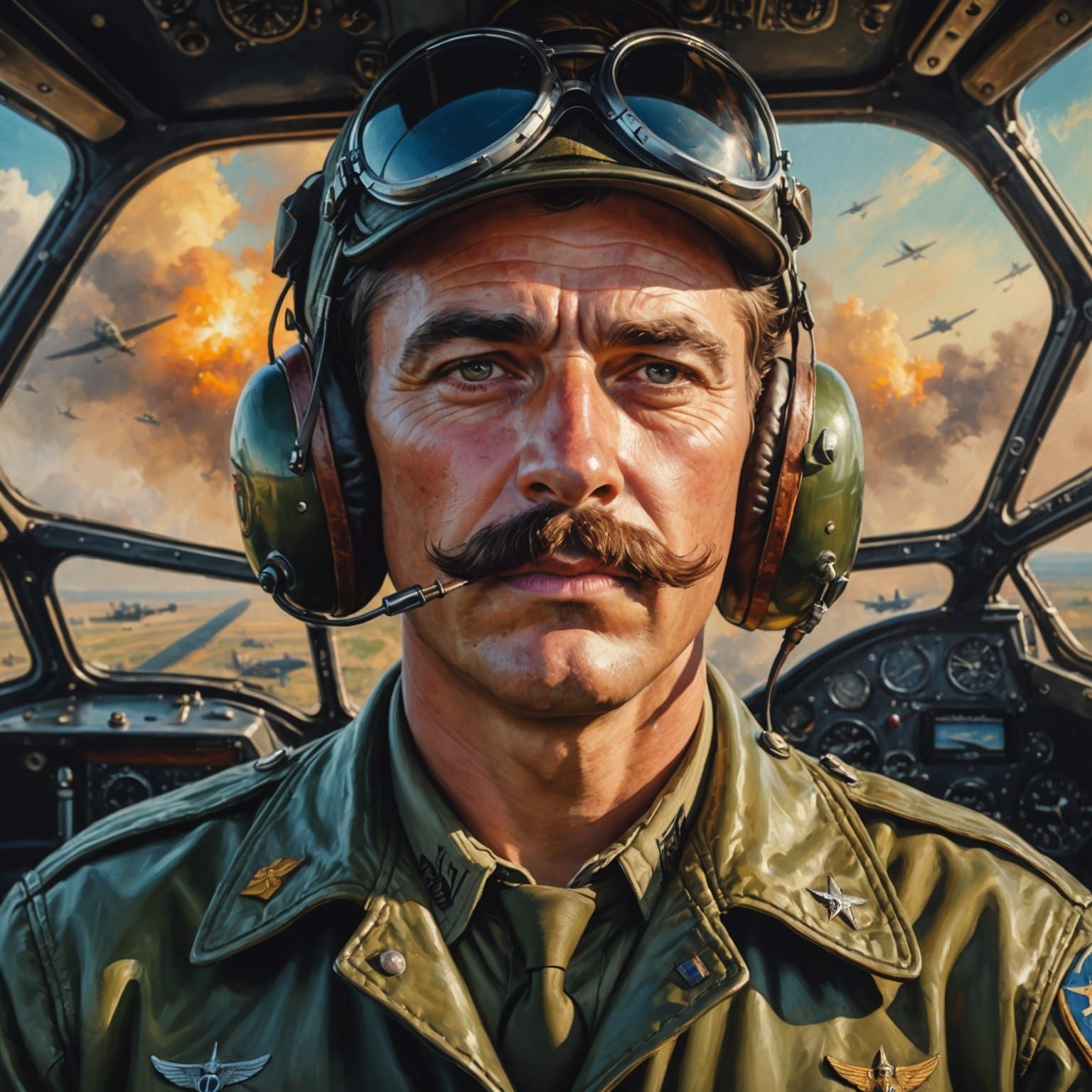 WW2 Pilot Portrait in Realistic Oil Painting Style