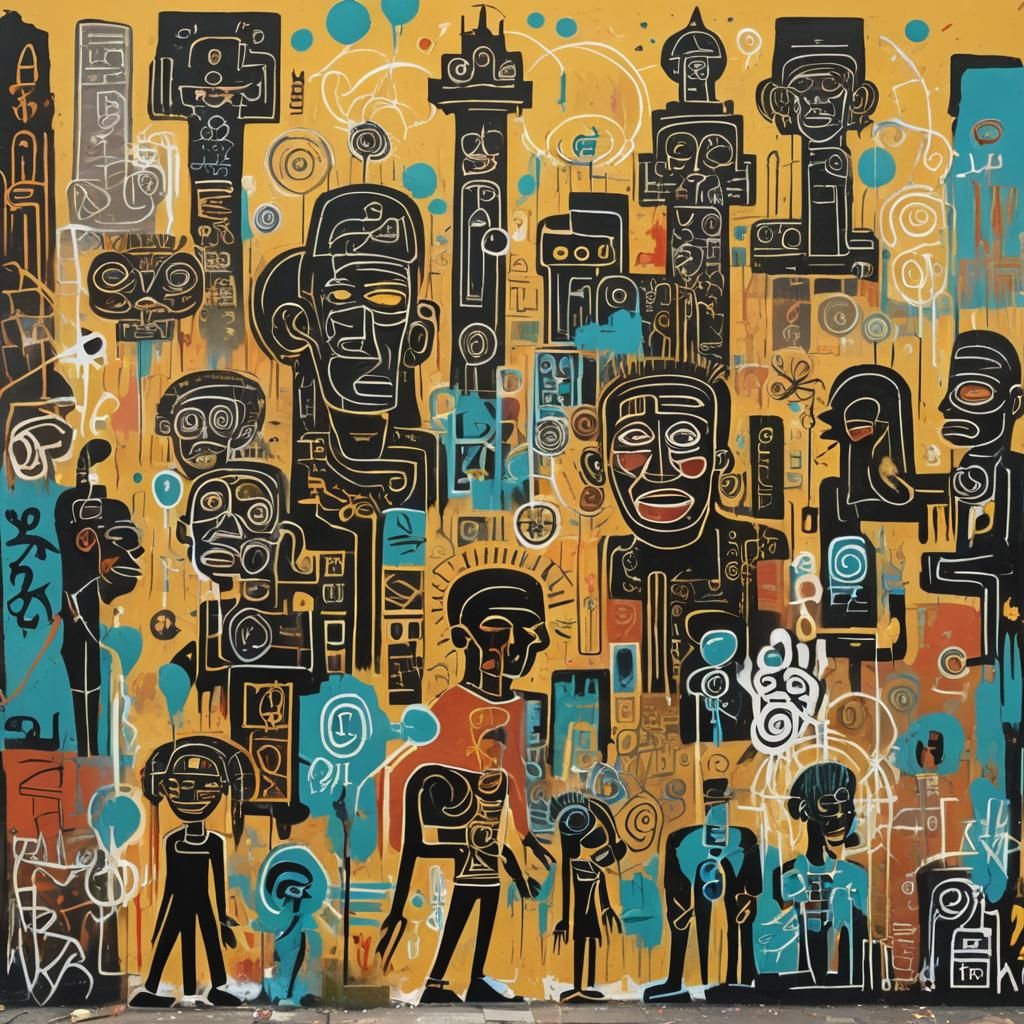 Ra and Parishioners in Basquiat-Inspired Street Art