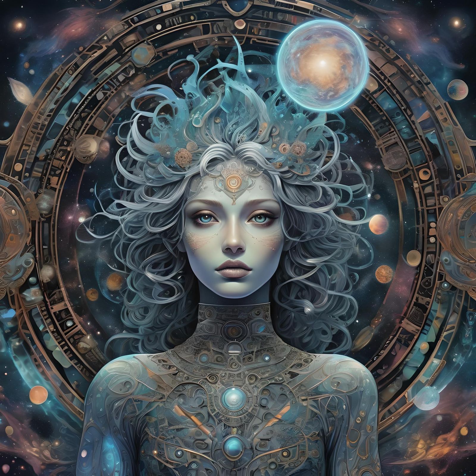 Holographic Astral Cosmic Illustration in Mixed Media