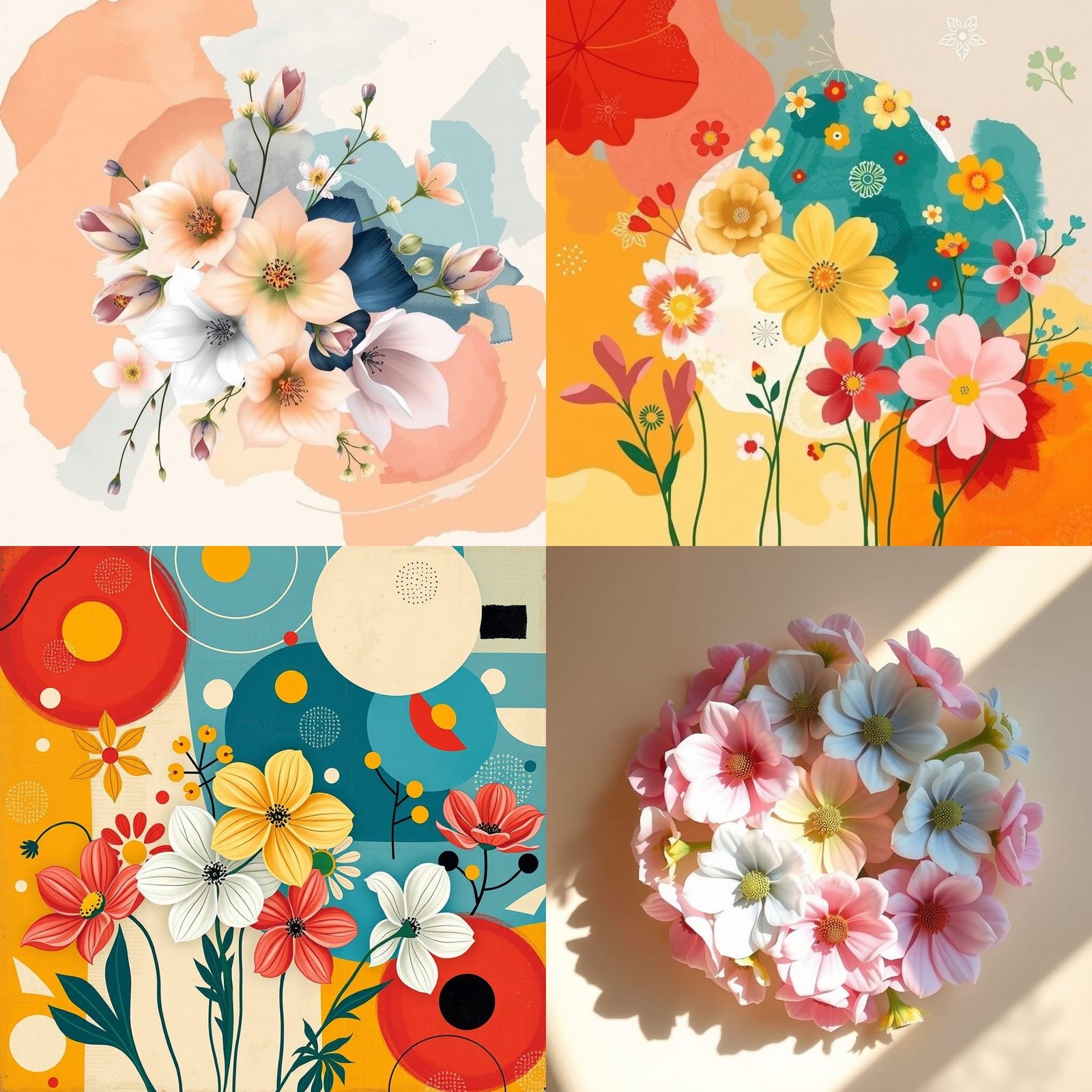 Kandinsky Inspired Pastel Floral Circles in Spring Colors